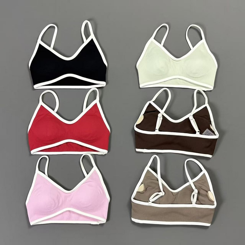 Yoga Mat For Fitness - 여성용 콘트라스트라인 요가 브라 V넥 화이트